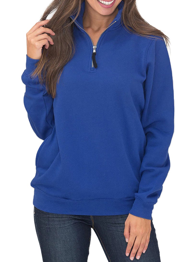 Samefar Women's Fashion 2025 Quarter Zip Fleece Sweatshirts Pullover Loose Fit Long Sleeve Tunic Tops Work Blue Medium - Image 1